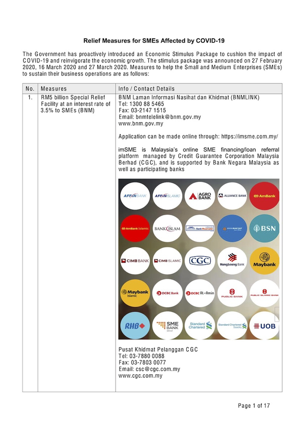 3. SME Corp - Contact Details for SME Relief Measures Affected by COVID-19