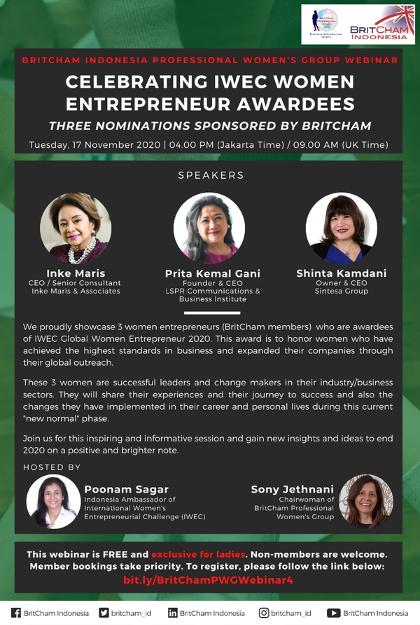 BritCham Professional Women's Group: Celebrating IWEC Women Entrepreneur Awardees