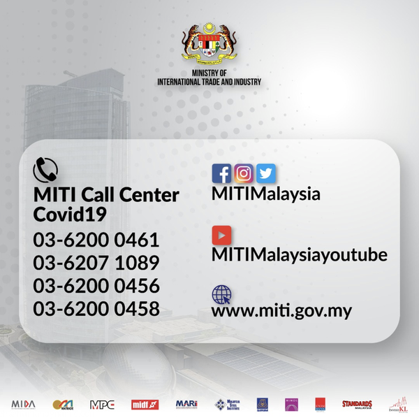 3. Ministry of International Trade & Industry (MITI) - Call Centres for Manufacturers for MCO Application Status